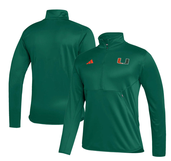 Adidas University of Miami Hurricanes 1/4 Zip Pullover Large