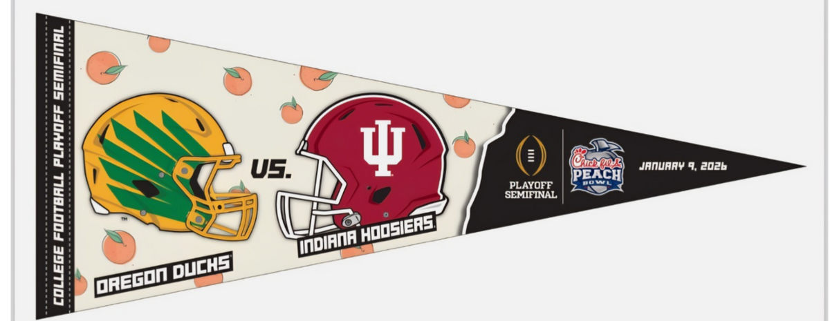 2026 CFP Peach Bowl Dueling Premium Pennant Indiana Hoosiers vs Oregon Ducks