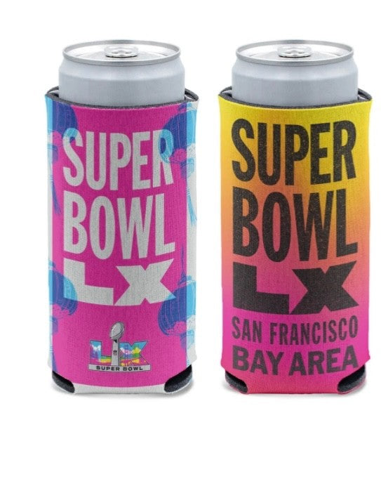 2026 Super Bowl LX 60 New England Patriots Seattle Seahawks Slim Can Cooler