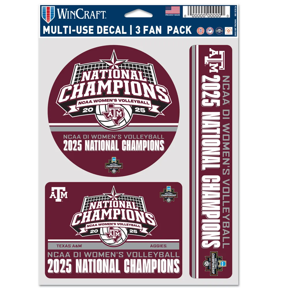 2025 NCAA D-1 Womens Volleyball National Champions Texas A&M Aggies Decal Set