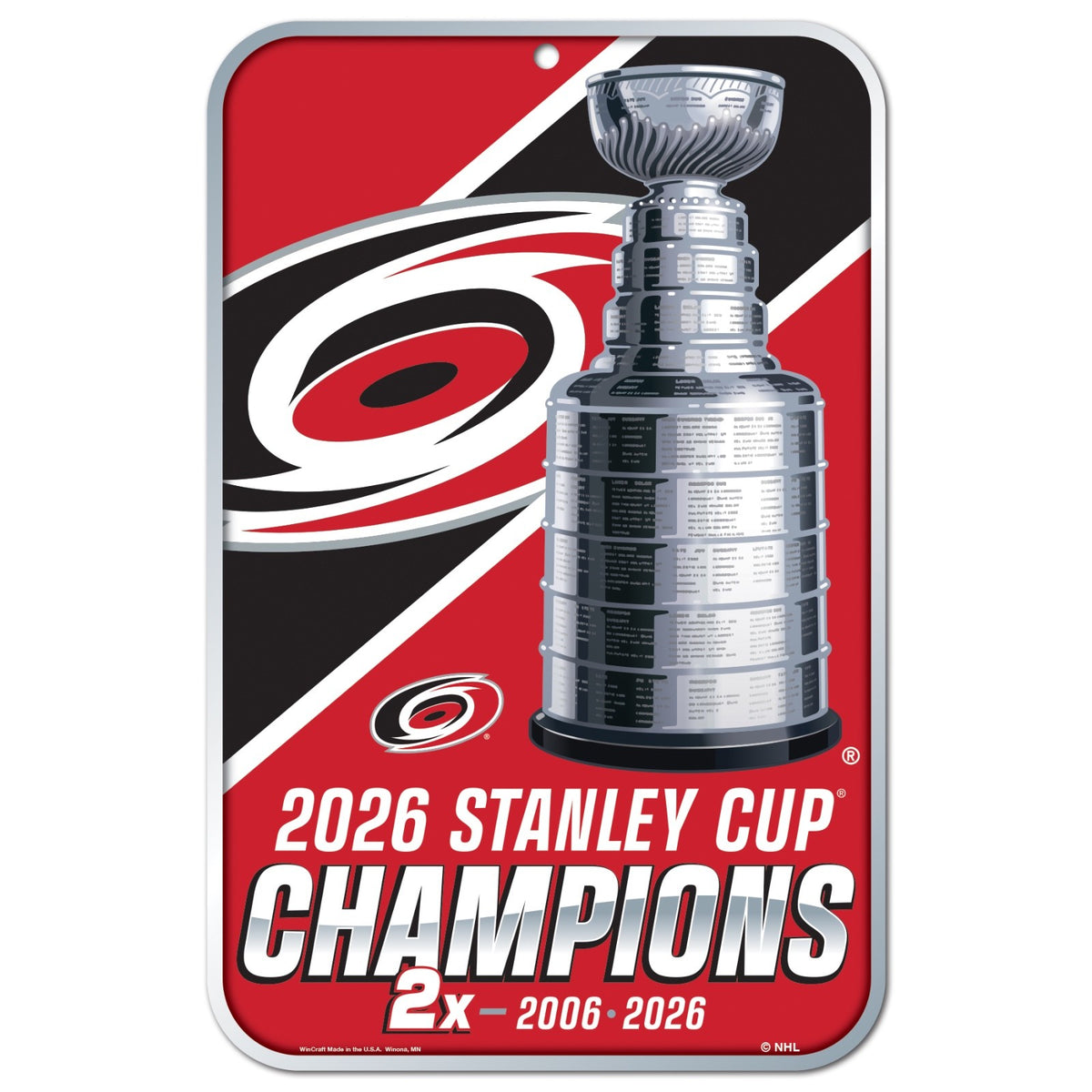 2025-2026 NHL Stanley Cup Champions Carolina Hurricanes 11x17 Stryrene Sign