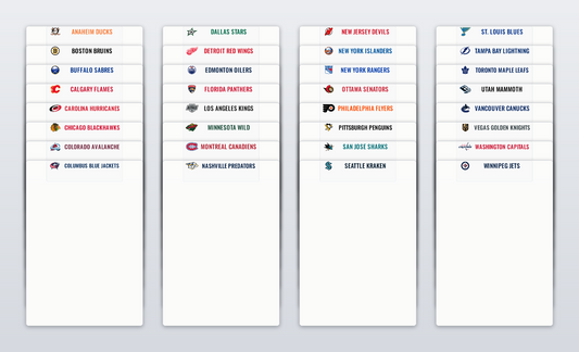 Standard Sports Card Team Dividers with 32 NHL League Teams Logos