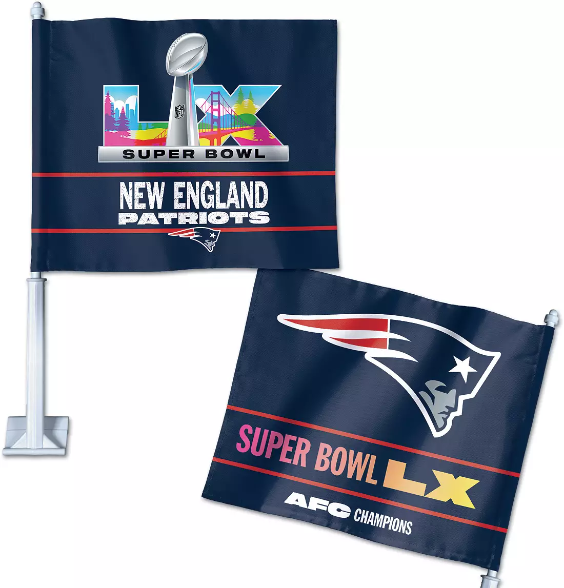 2025 NFL AFC CHAMPIONS NEW ENGLAND PATRIOTS CAR FLAG SUPER BOWL 60 LX 2026