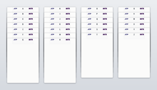 Standard Sports Card Team Dividers with 26 Tennis WTA ATP Logo A-Z