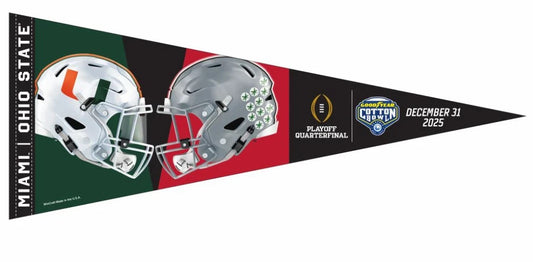 2025 2026 CFP Cotton Bowl Dueling Pennant Miami Hurricanes Ohio State Buckeyes