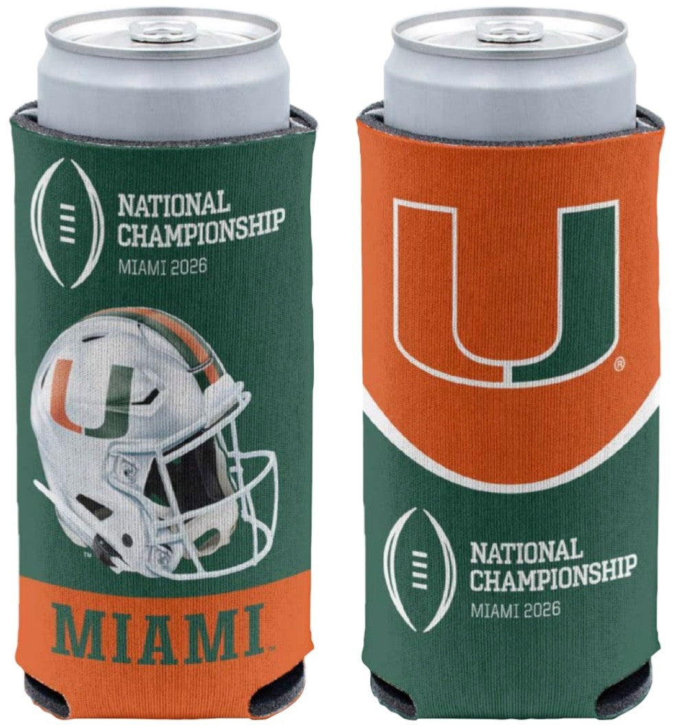 2025 2026 CFP National Championship Miami Hurricanes Slim Can Cooler Fiesta Bowl