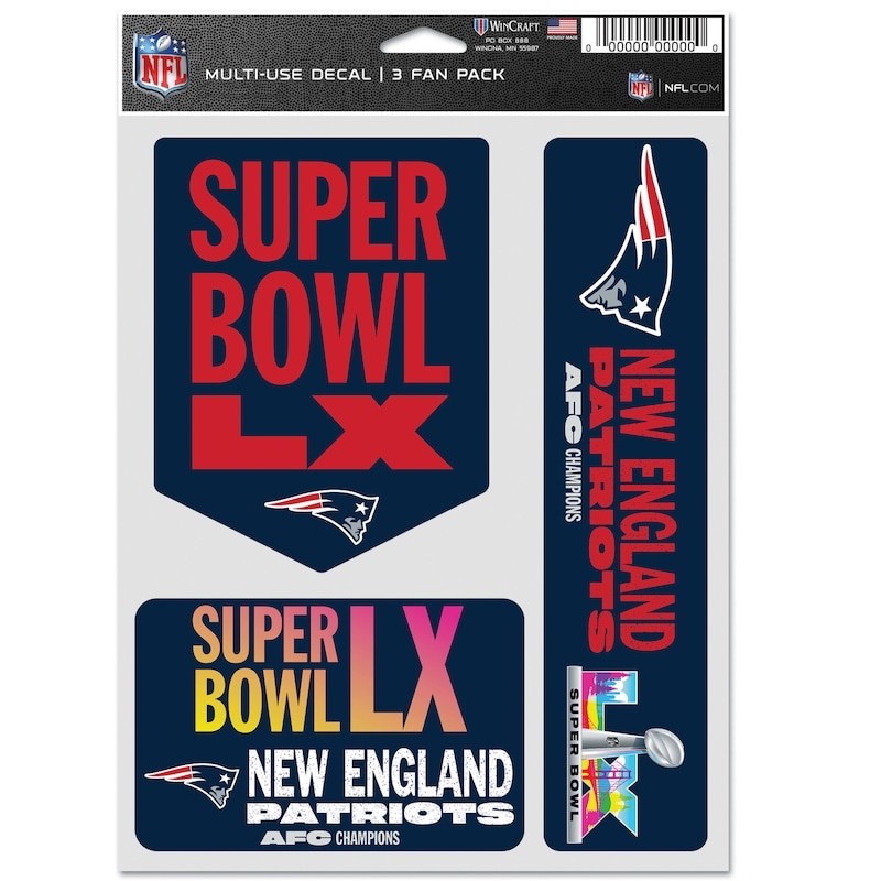 2025 NFL AFC CHAMPIONS NEW ENGLAND PATRIOTS 3 FAN DECAL SUPER BOWL 60 LX 2026