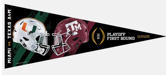 2025 2026 CFP First Round Pennant Miami Hurricanes vs Texas A&M Aggies 12/20/25