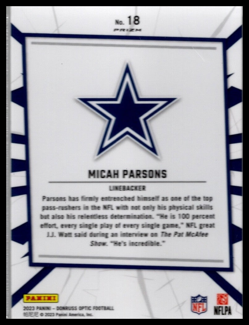 2023 Panini Donruss Optic - My House Micah Parsons #18 Silver Prizm
