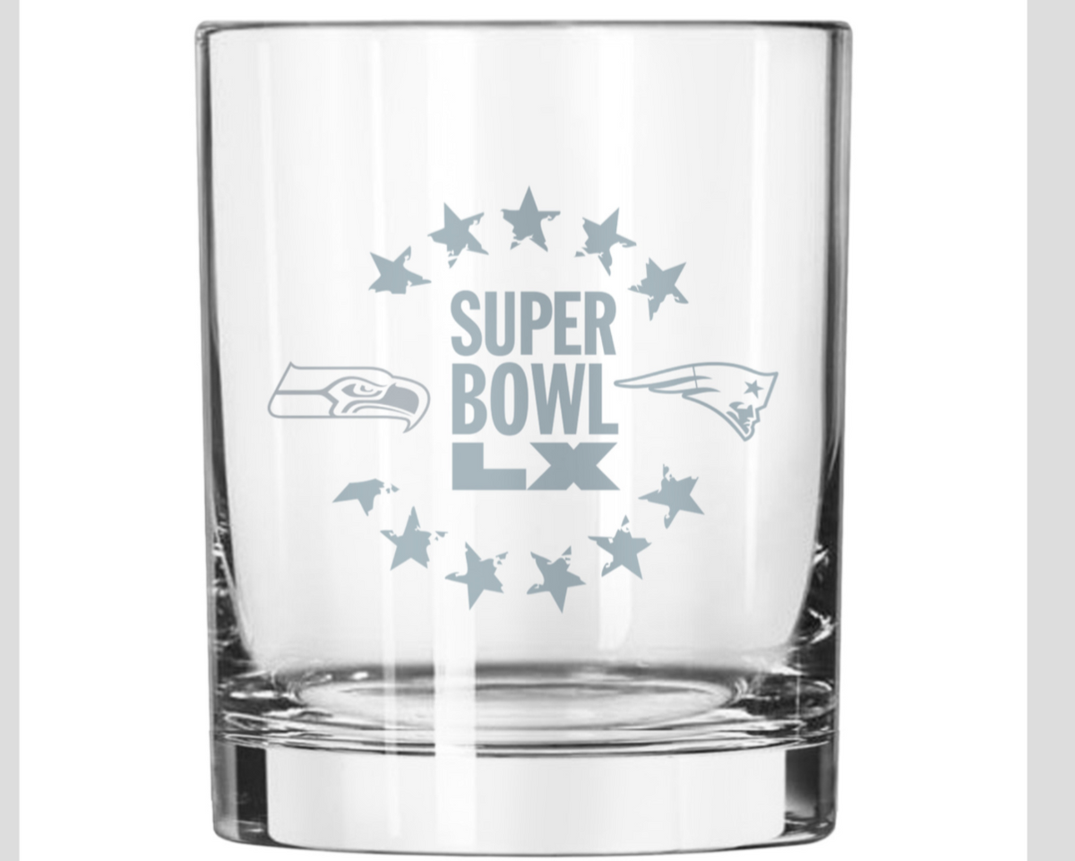 2026 Super Bowl LX 60 Dueling Rocks Glass New England Patriots Seattle Seahawks