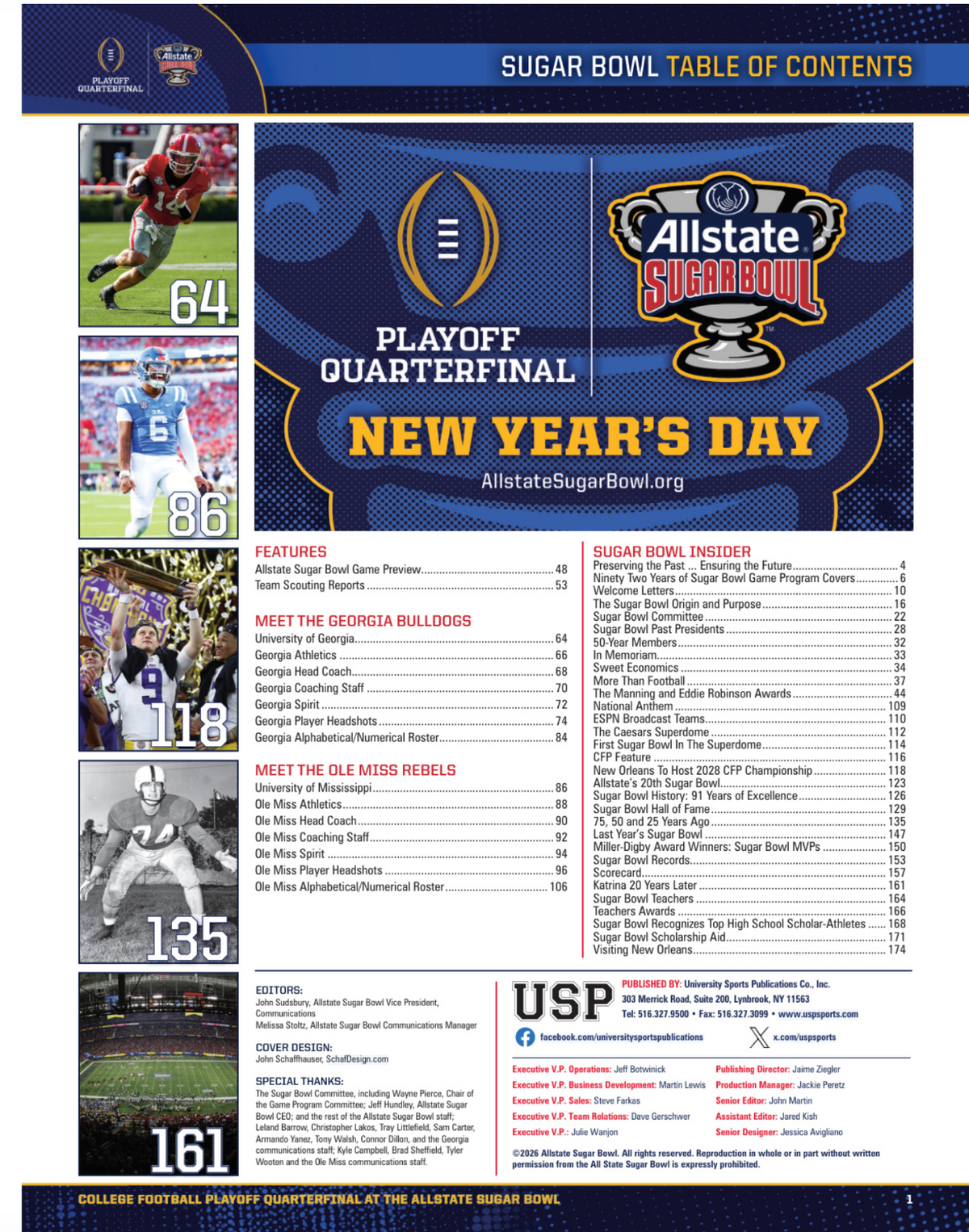 2026 Sugar Bowl Game Program Georgia Bulldogs vs Ole Miss Rebels 1/1/26