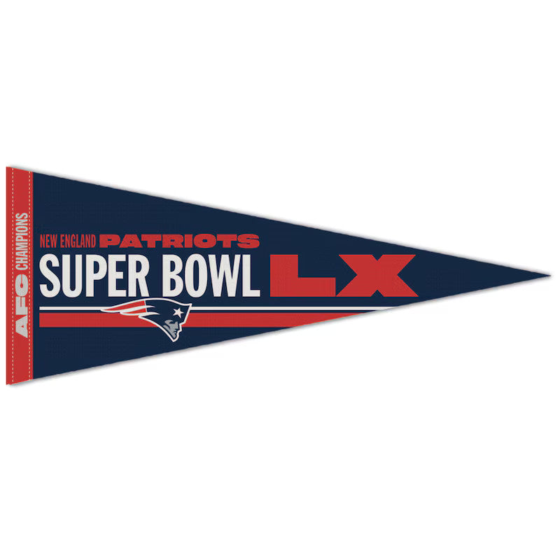 2025 NFL AFC CHAMPIONS NEW ENGLAND PATRIOTS PENNANT SUPER BOWL 60 LX 2026