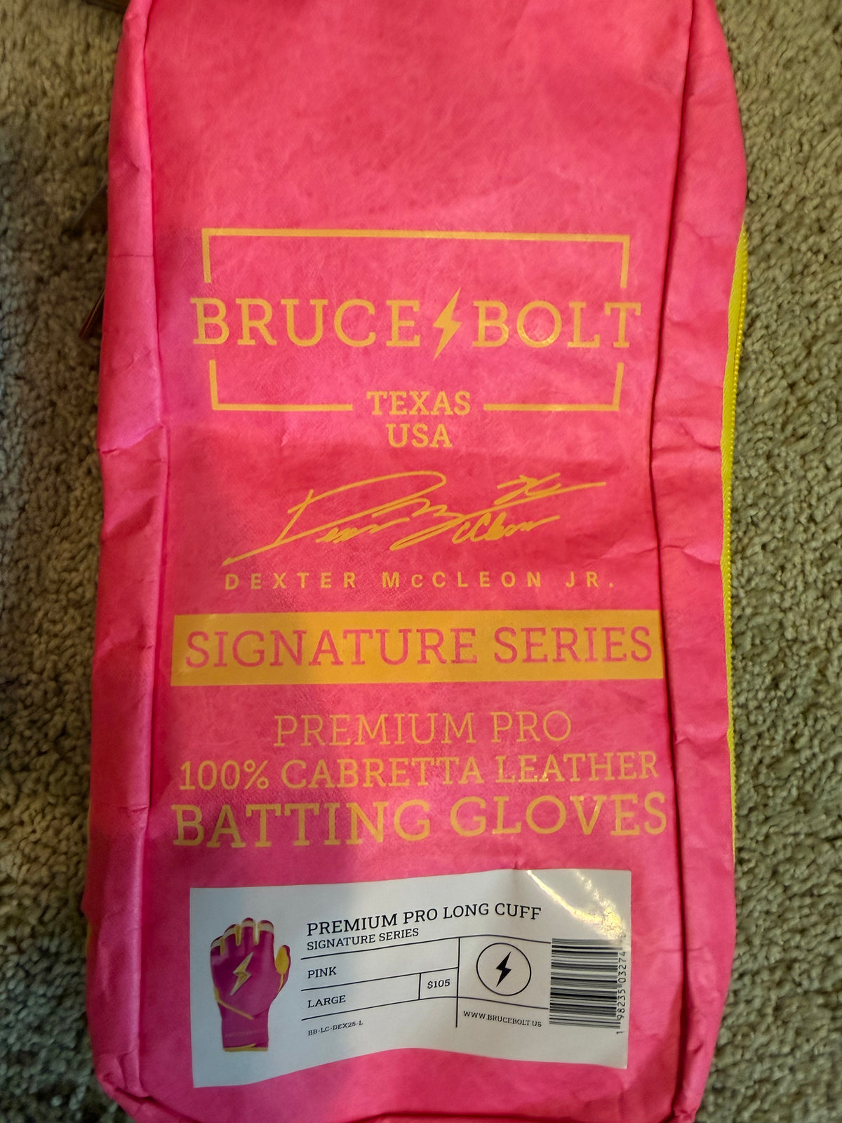 Bruce Bolt Dexter McCleon Jr Signature Long Cuff Batting Gloves Pink Large NEW