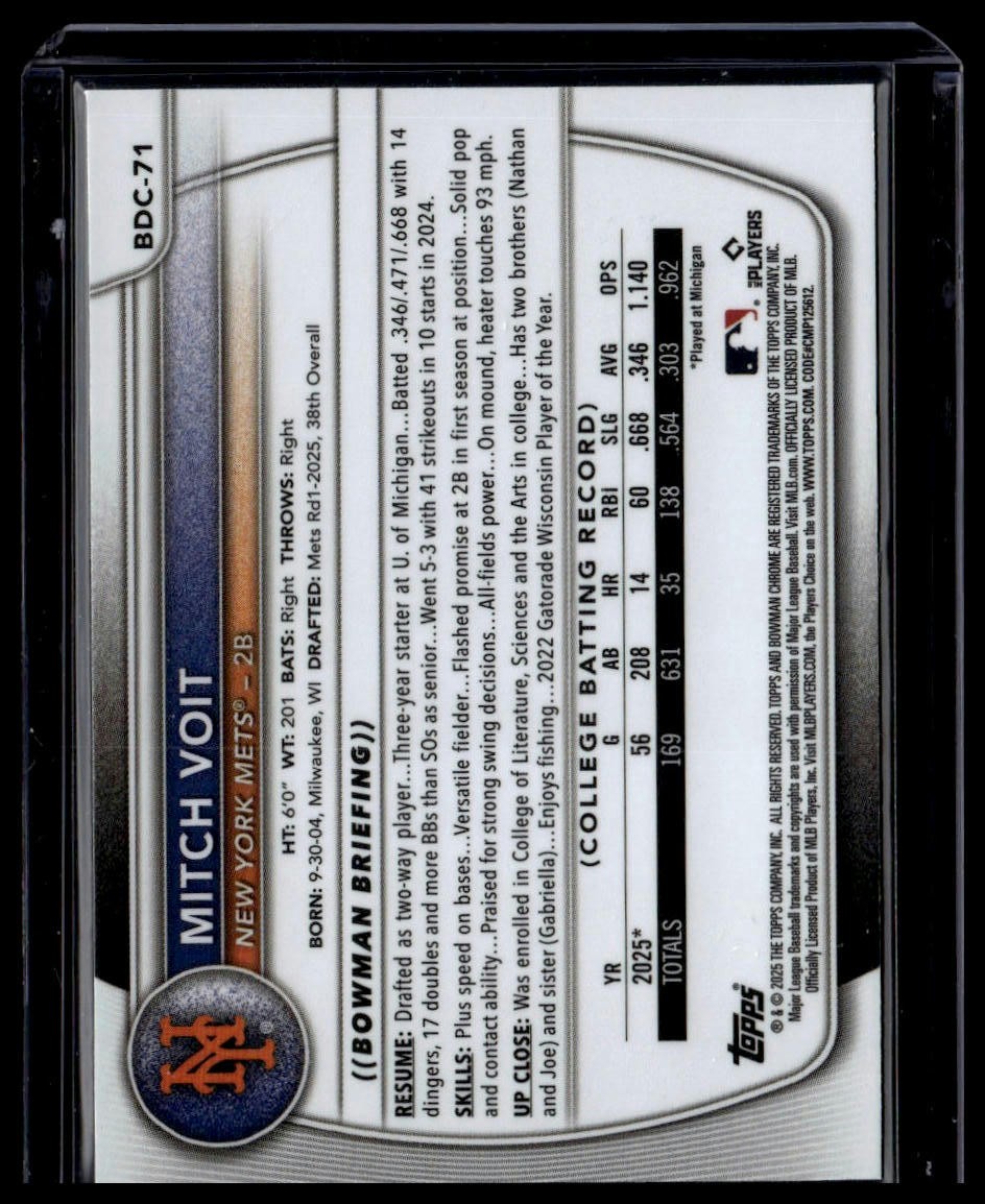 2025 Bowman Draft #BDC-71 Mitch Voit Chrome