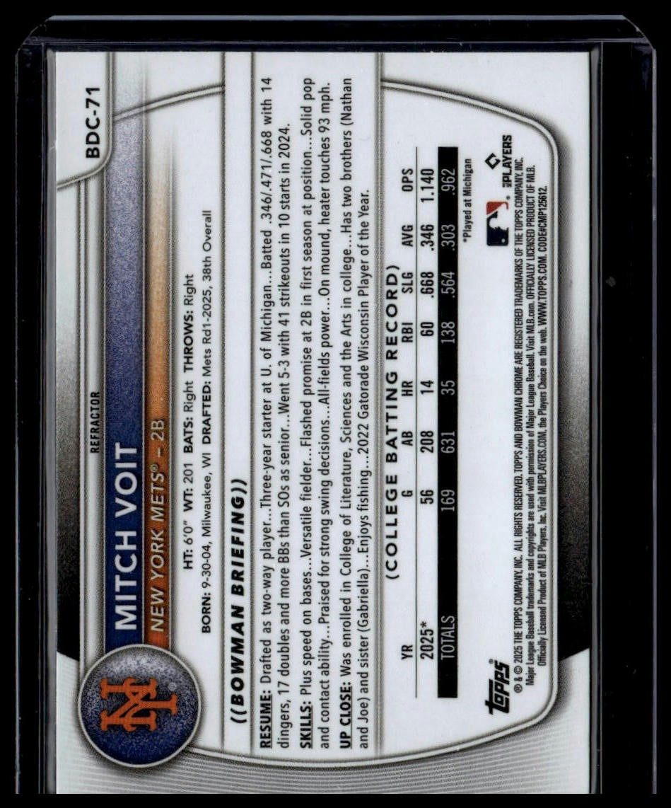 2025 Bowman Draft #BDC-71 Mitch Voit Chrome