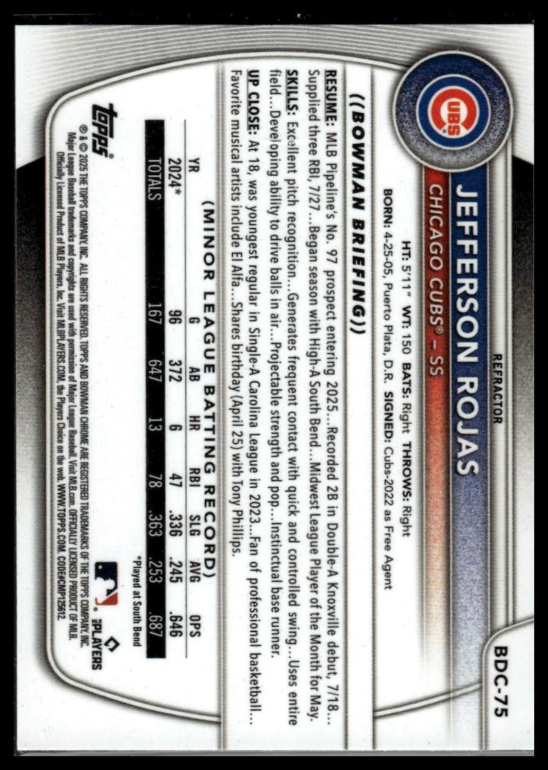 2025 Bowman Draft #BD-75 Jefferson Rojas