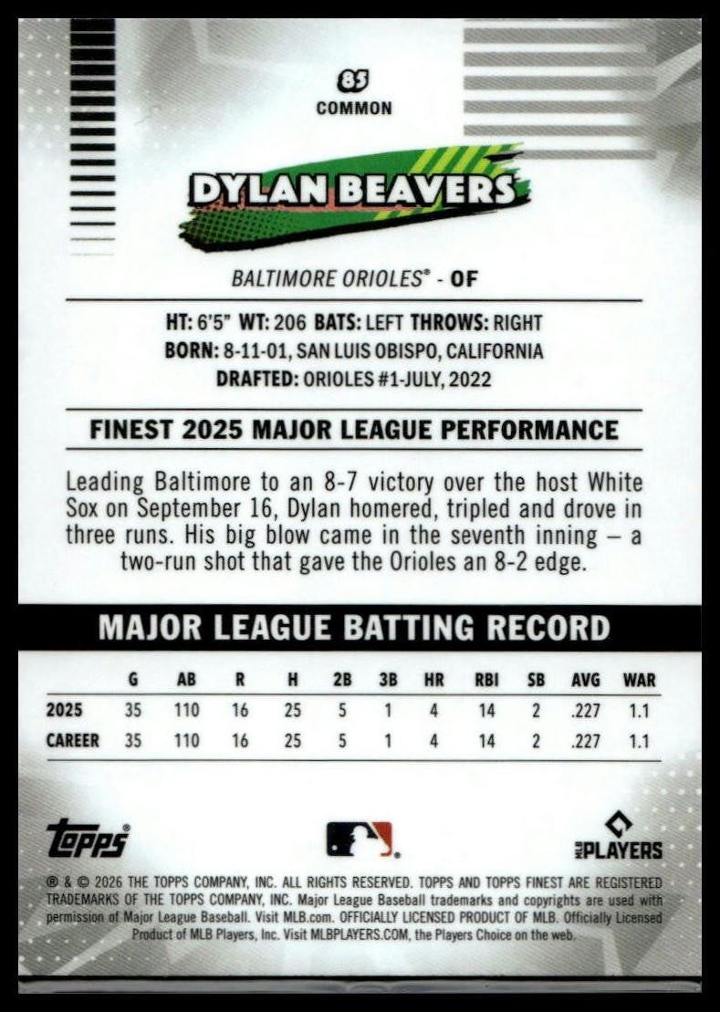 2026 Finest #85 Dylan Beavers