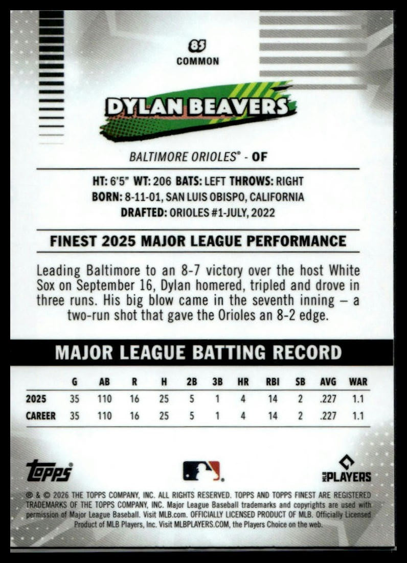 2026 Finest #85 Dylan Beavers