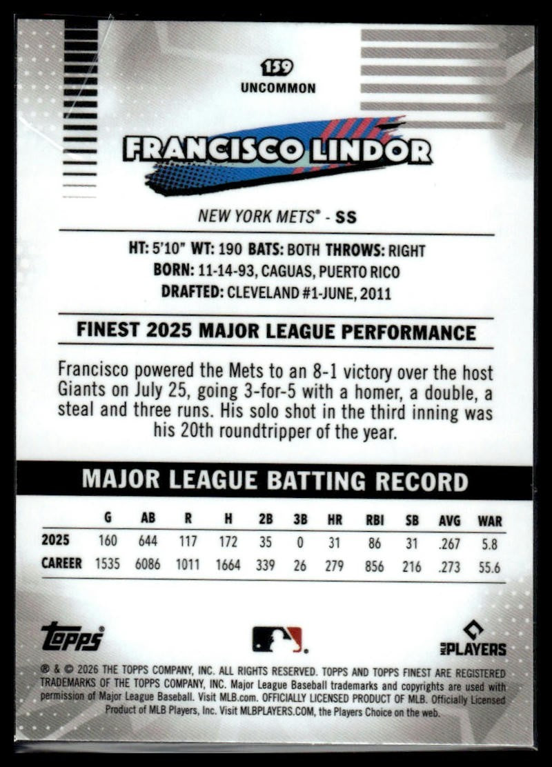 2026 Finest #159 Francisco Lindor