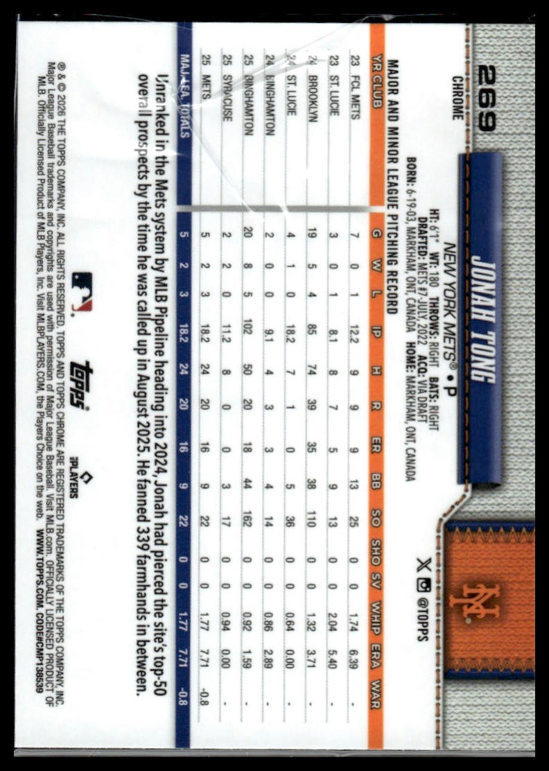 2026 Topps Chrome #269 Jonah Tong