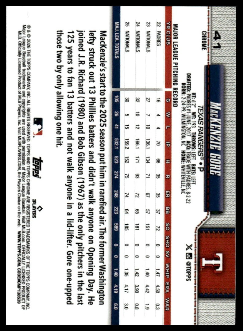 2026 Topps Chrome #41 MacKenzie Gore