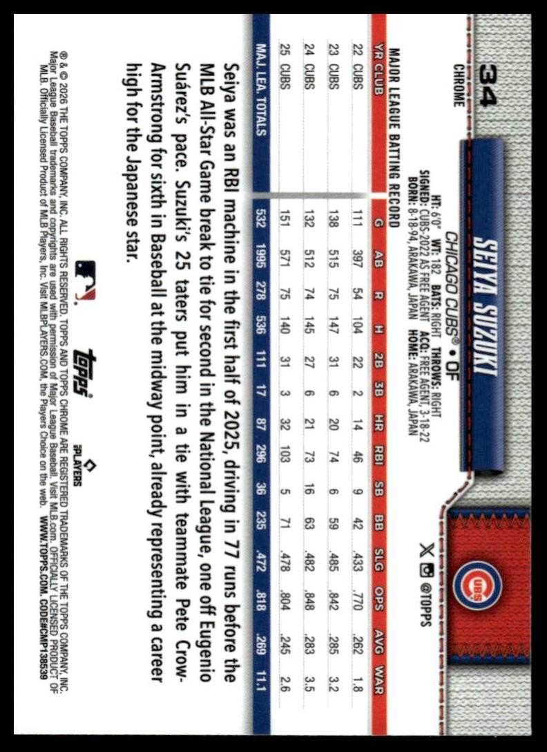 2026 Topps Chrome #34 Seiya Suzuki