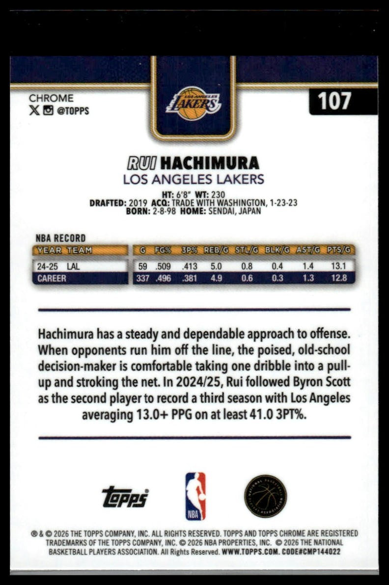 2025-26 Topps Chrome Update #107 Rui Hachimura