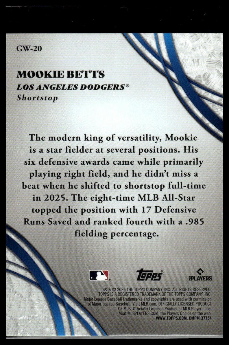 2026 Topps #GW-20 Mookie Betts Glove Work