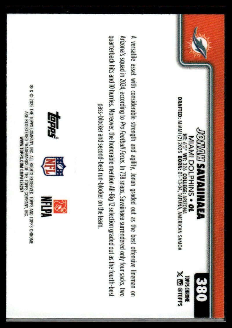 2025 Topps Chrome #380 Jonah Savaiinaea X-Fractor