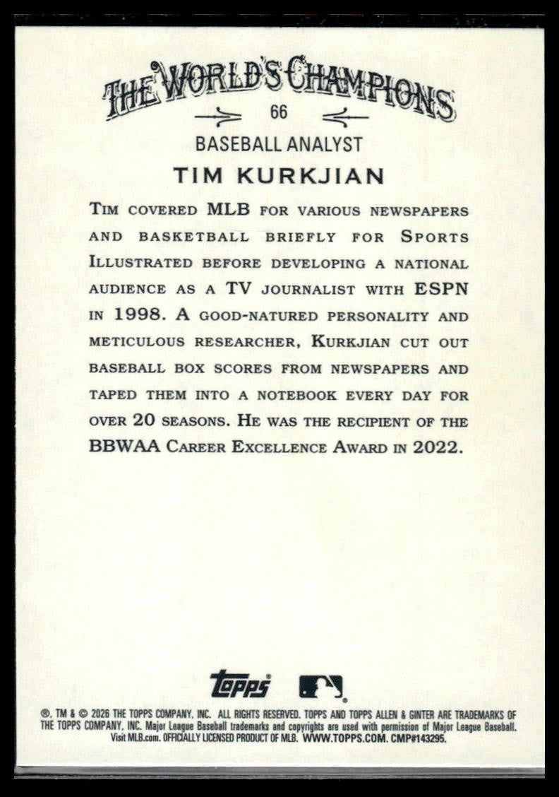 2026 Topps Allen & Ginter #66 Tim Kurkjian Silver Portrait