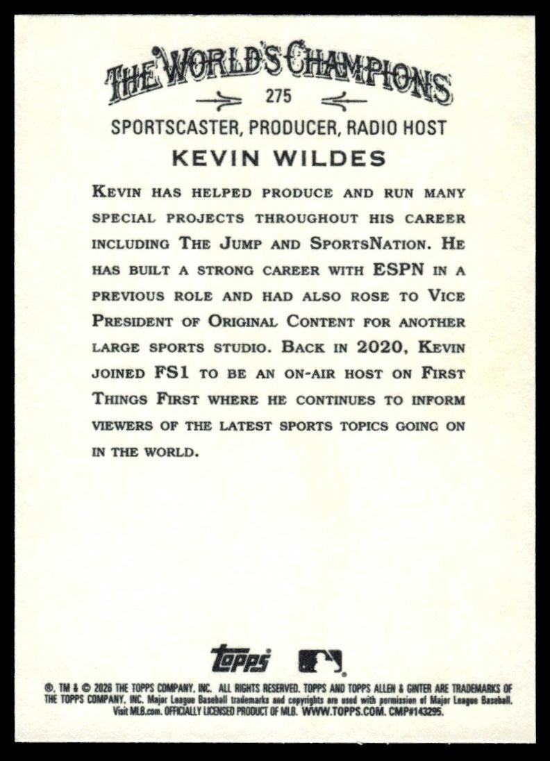 2026 Topps Allen & Ginter #275 Kevin Wildes