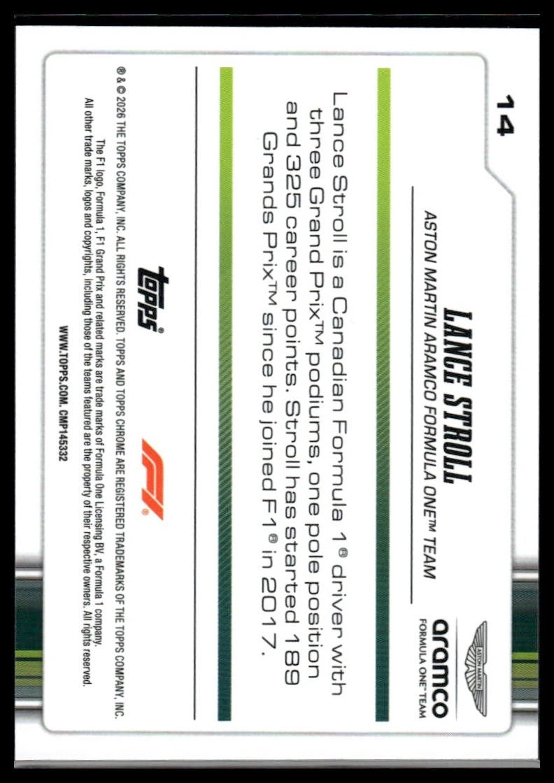 2026 Topps Chrome Formula 1 #14 Lance Stroll Checker Flag Refractor