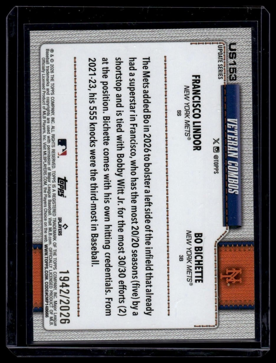 2026 Topps Update #US153 City Feels (Francisco Lindor / Bo Bichette) Gold #/2026