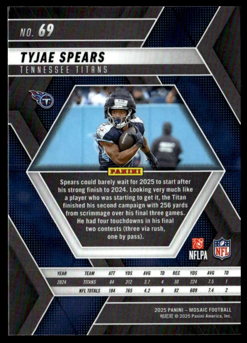 2025 Panini Mosaic #69 Tyjae Spears Mosaic