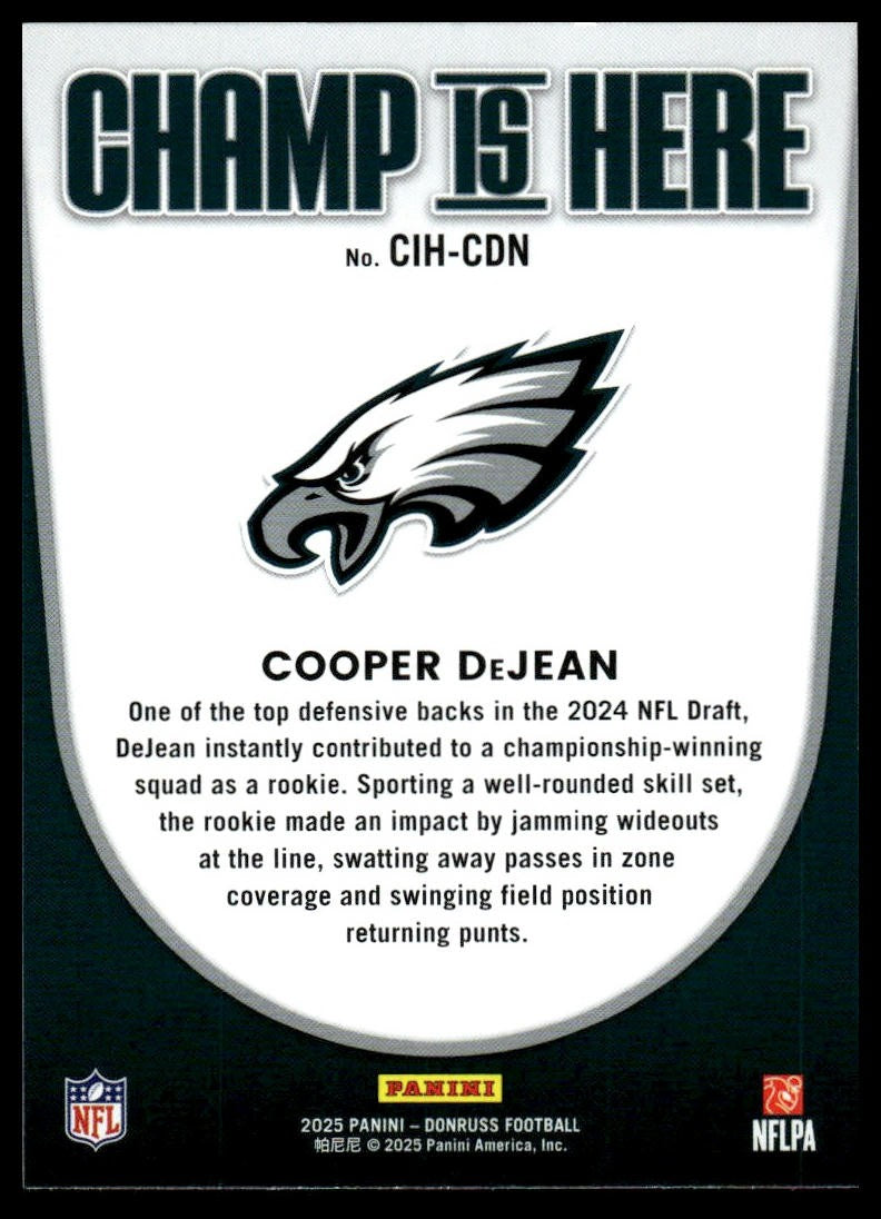 2025 Donruss #CIH-CDN Cooper DeJean Champ is Here