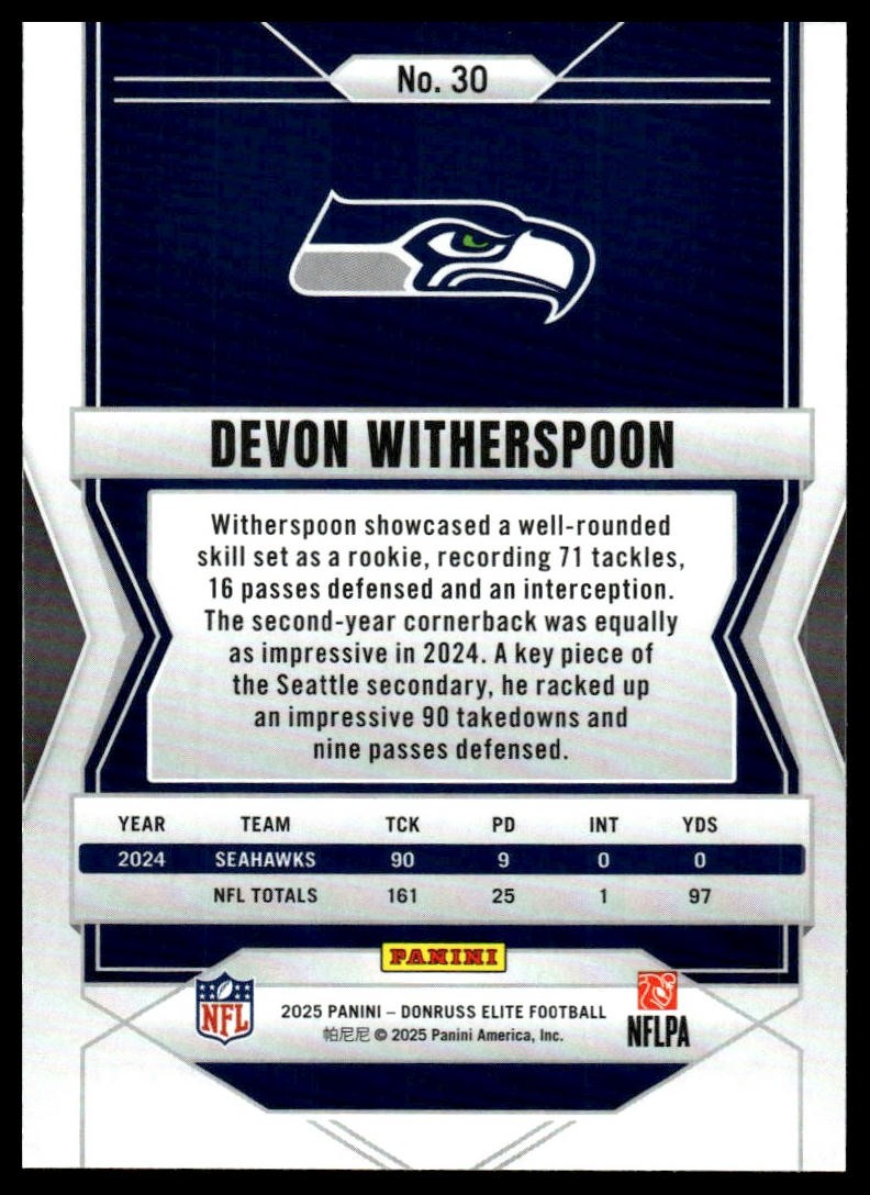 2025 Donruss Elite #30 Devon Witherspoon