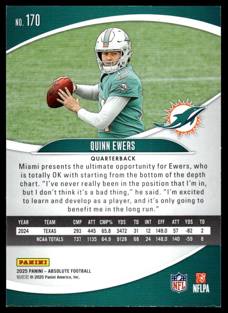 2025 Panini Absolute #170 Quinn Ewers Green