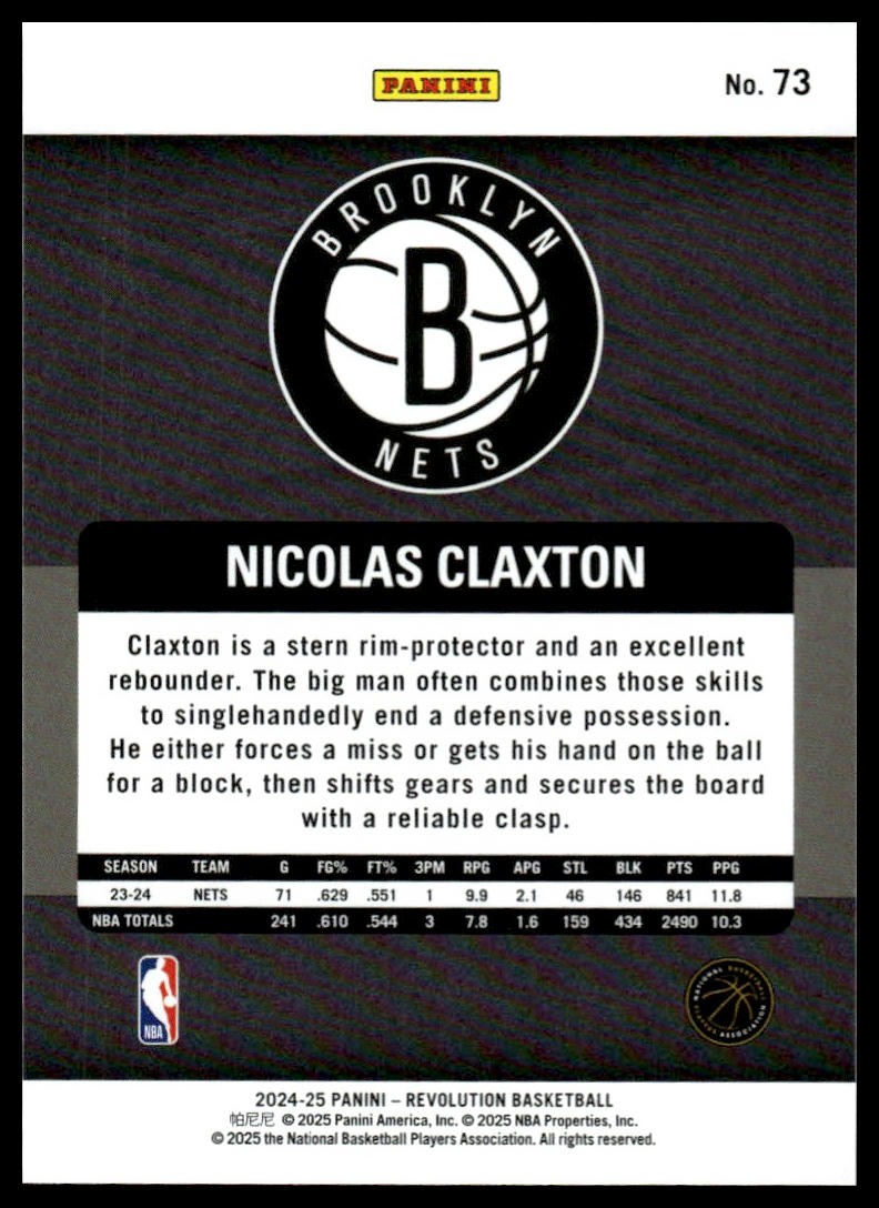 2024-25 Panini Revolution #73 Nicolas Claxton