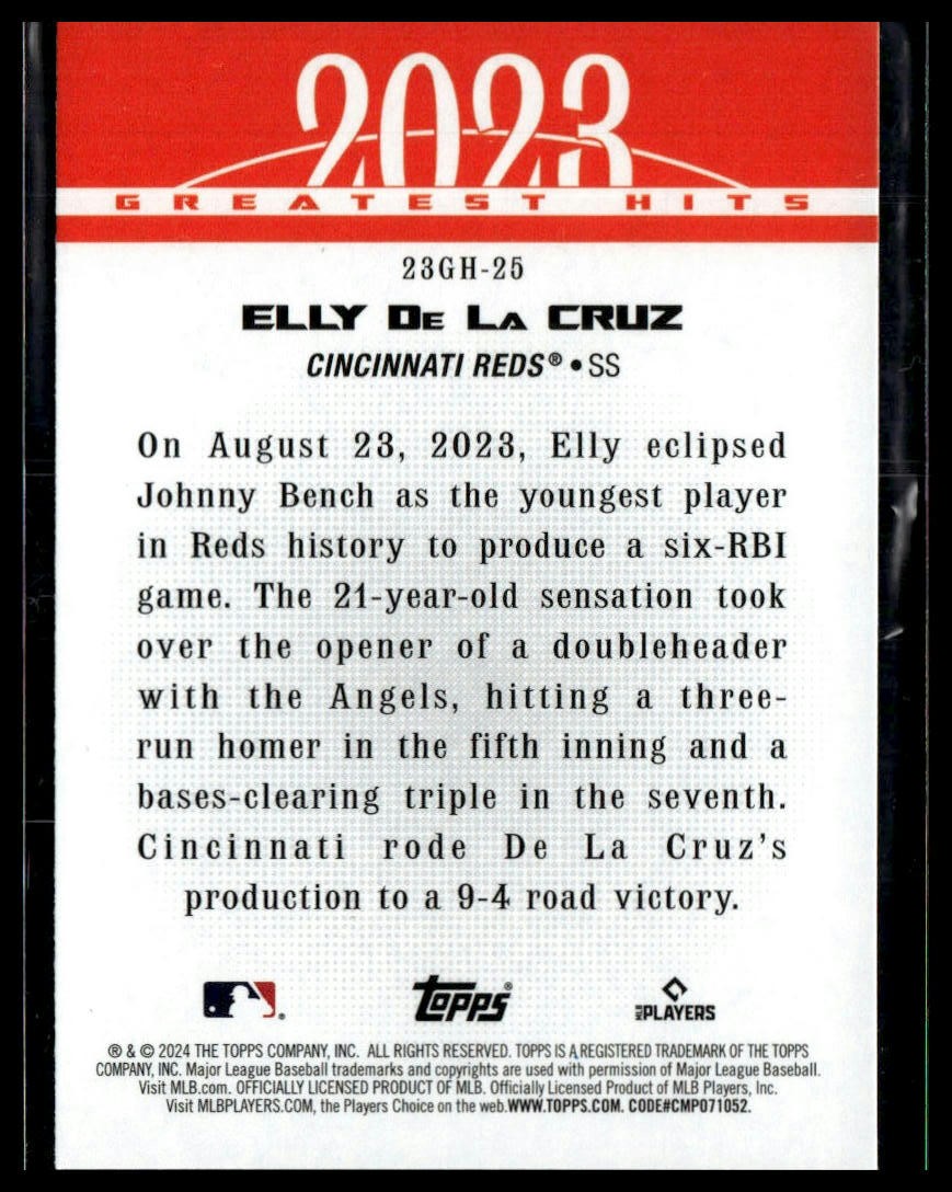 2024 Topps #23GH-25 Elly De La Cruz 2023 Greatest Hits Blue