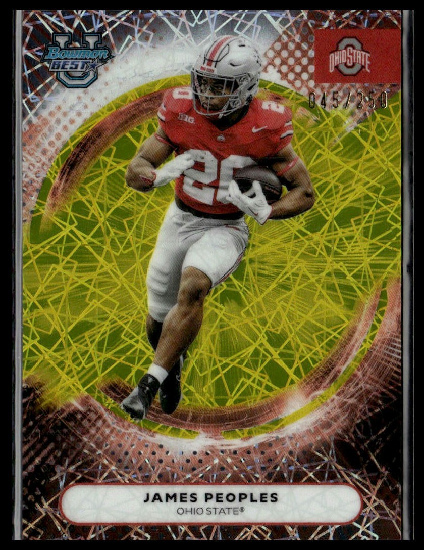 2025 Bowman University Best #22 James Peoples Yellow Lazer #/250