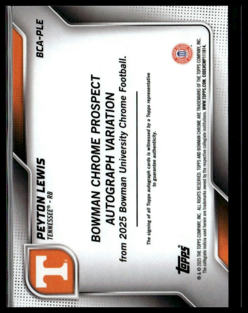 2025 Bowman U Chrome Sapphire #BCA-PLE Peyton Lewis Sapphire Auto Orange #/25