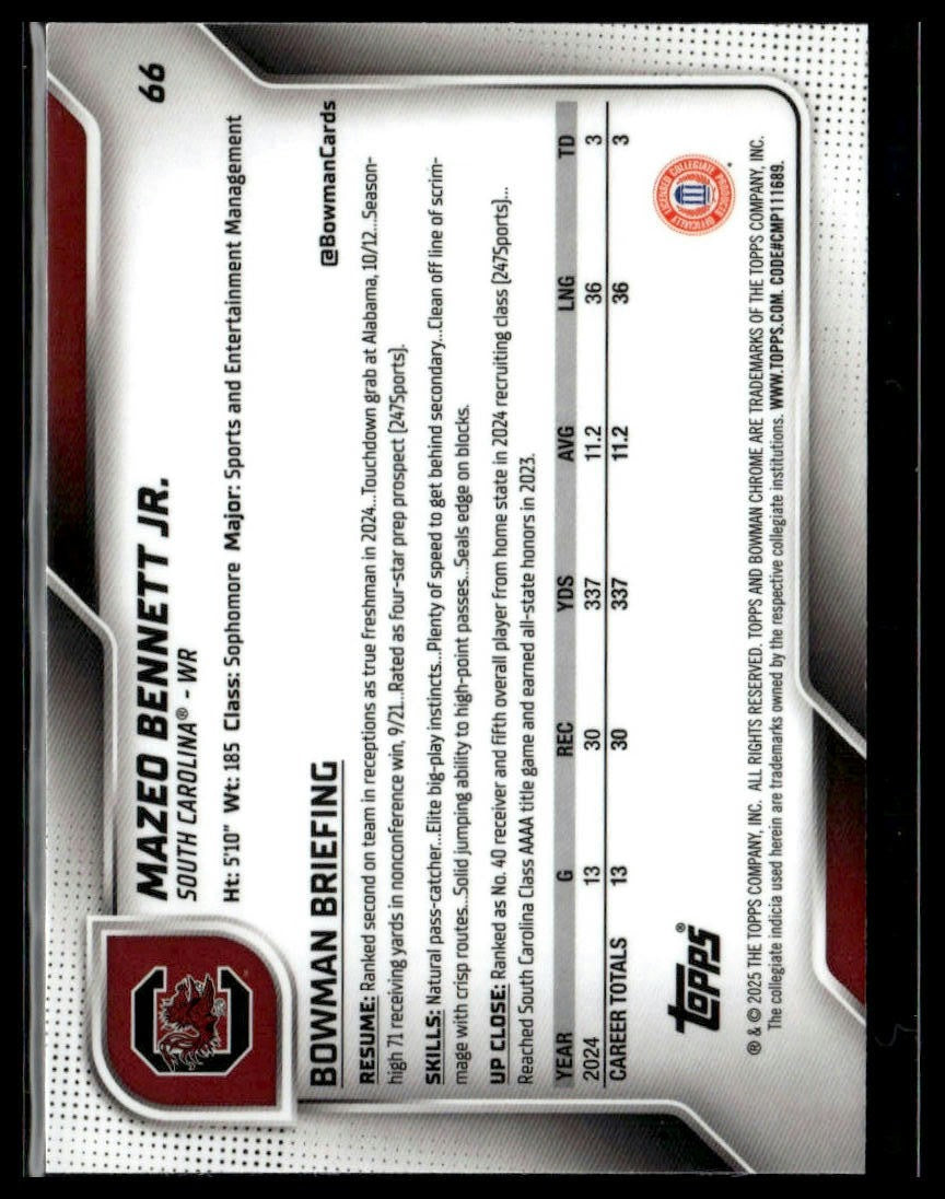 2025 Bowman University Chrome Sapphire #66 Mazeo Bennett