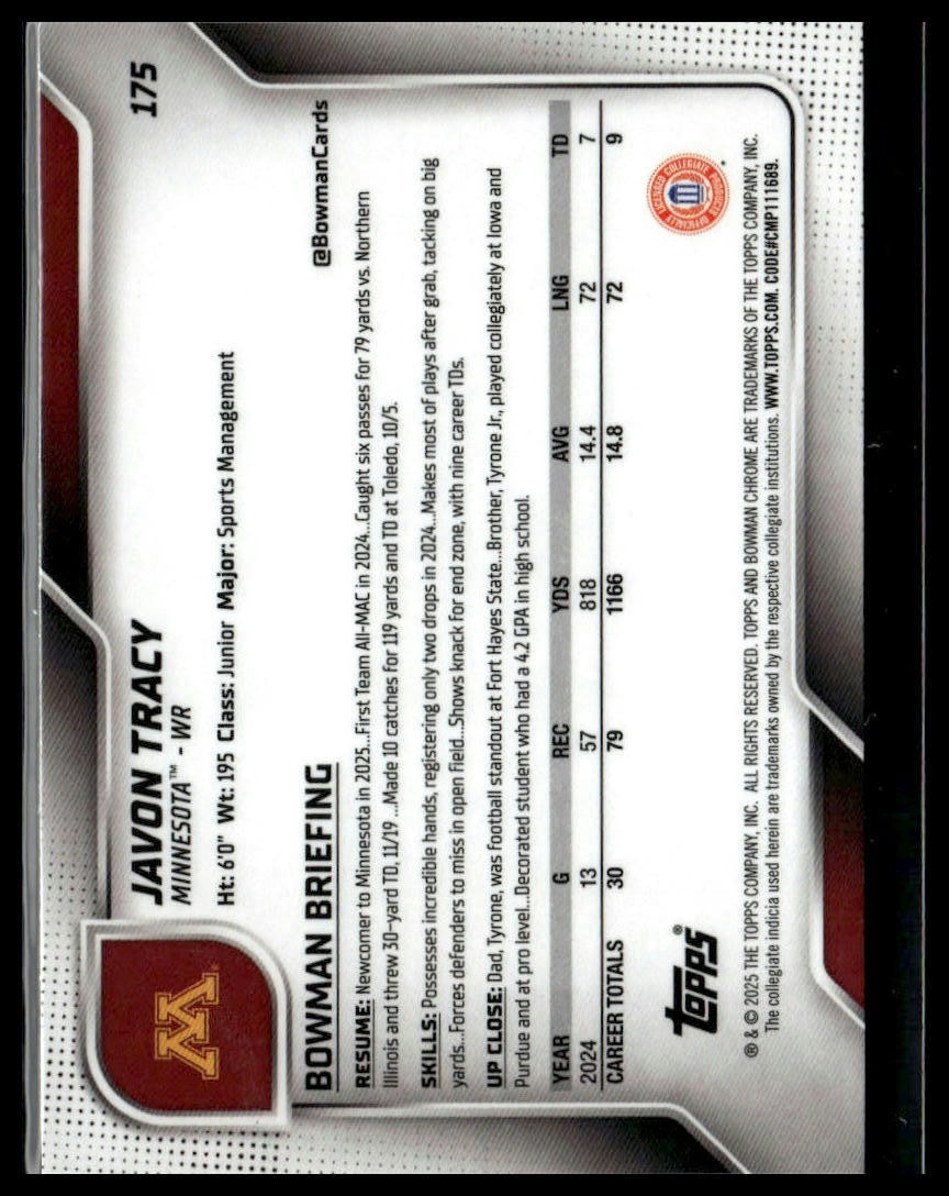 2025 Bowman University Chrome #175 Javon Tracy Xfractor