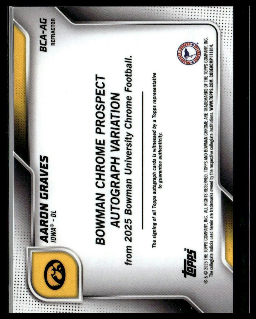 2025 Bowman University Chrome #BCA-AG Aaron Graves Chrome Prospect Auto #/299
