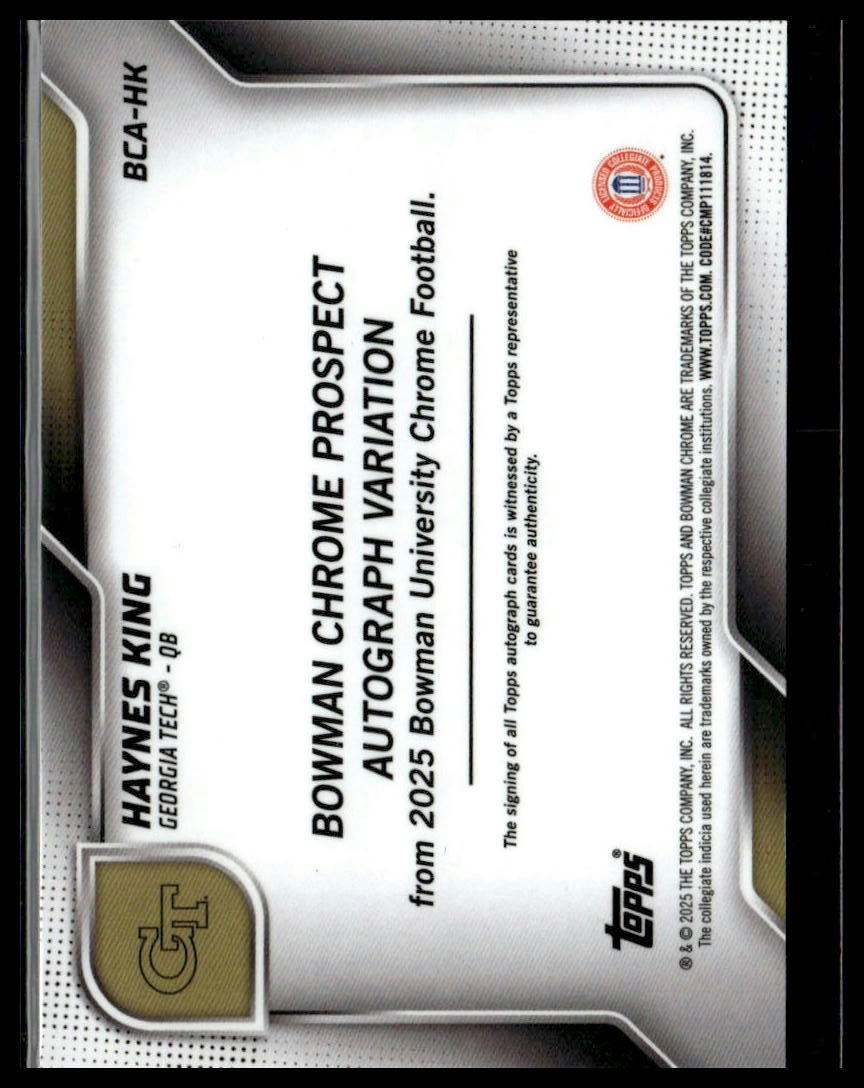 2025 Bowman University Chrome #BCA-HK Haynes King Chrome Prospect Autographs
