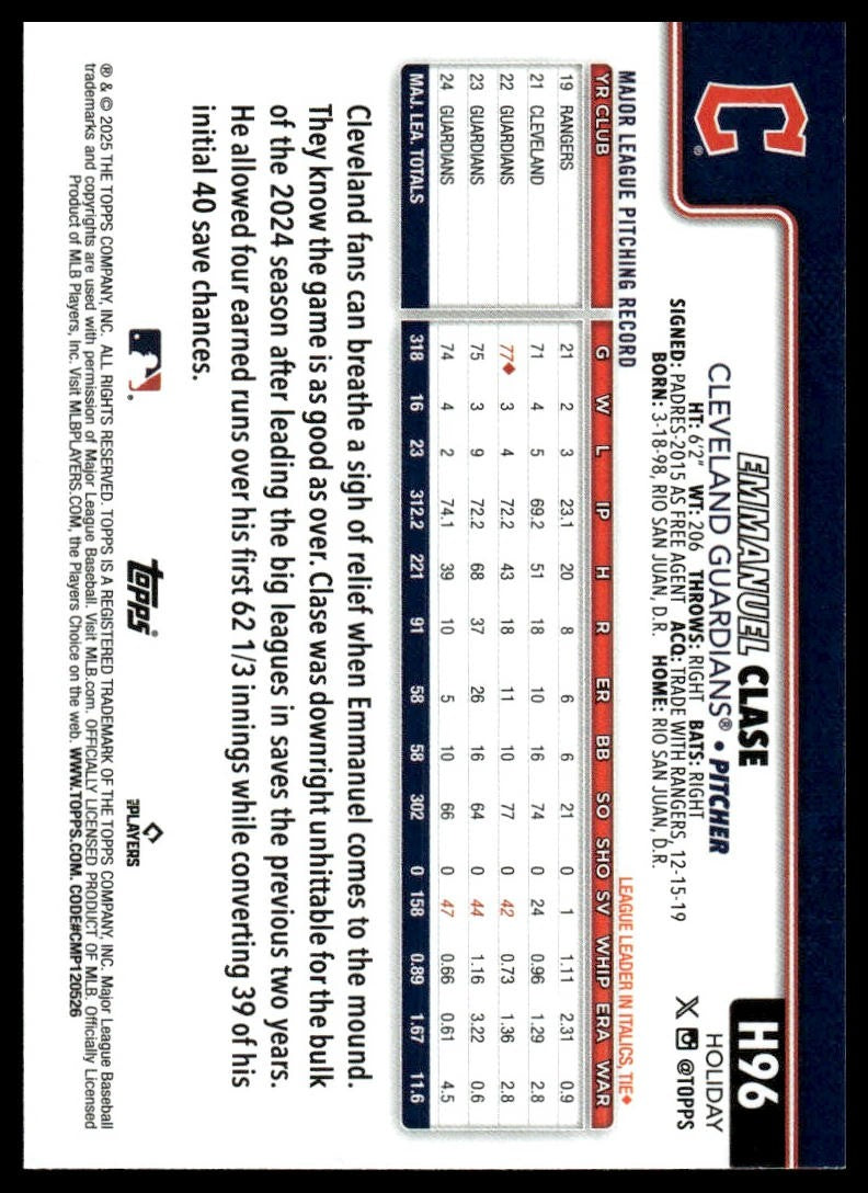 2025 Topps Holiday #H96 Emmanuel Clase