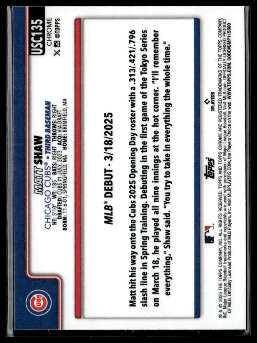 2025 Topps Chrome Update #USC135 Matt Shaw