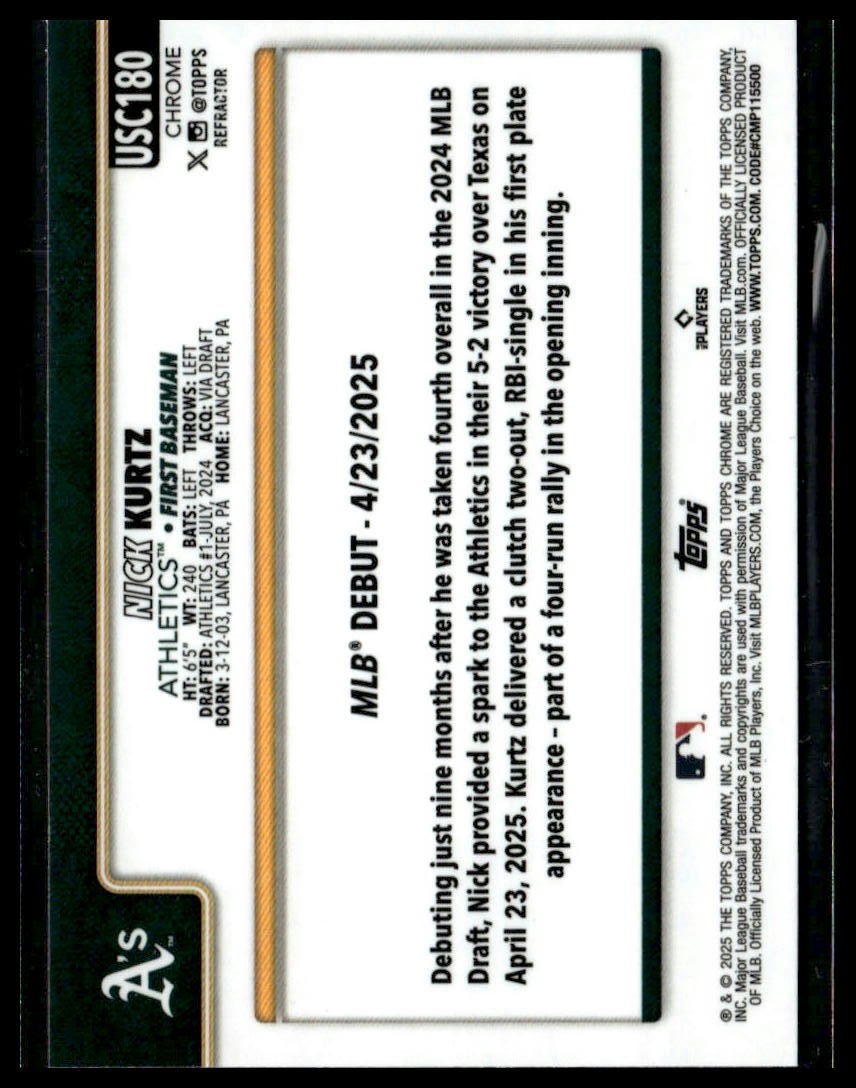 2025 Topps Chrome Update #USC180 Nick Kurtz