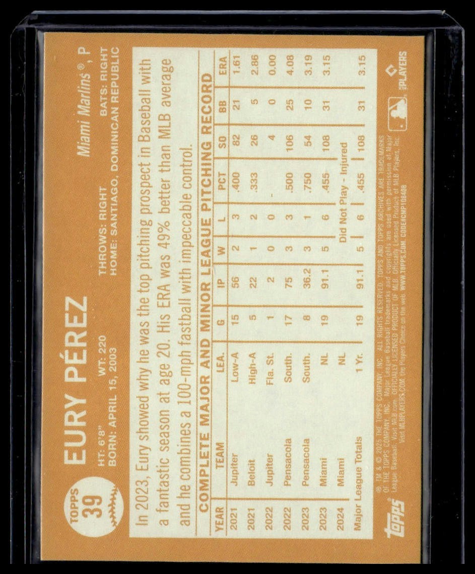 2025 Topps Archives #39 Eury Pérez Black Foilboard