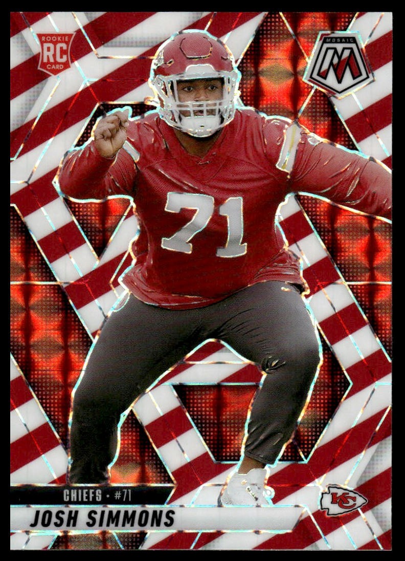 2025 Panini Mosaic #398 Josh Simmons Mosaic Red and White Stripe